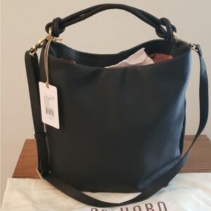 New Hobo Lindley Black Soft Leather Slouchy Crossbody Shoulder Bag Purse